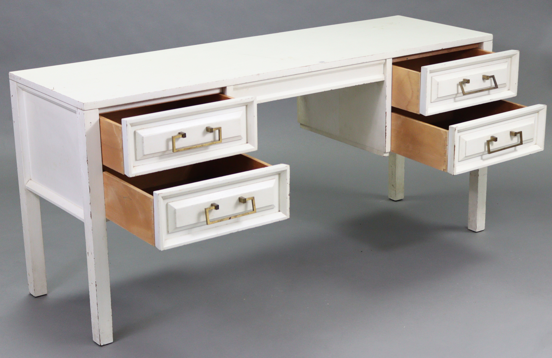 A 1970’s white painted mahogany knee-hole dressing table fitted four drawers, & on square legs, - Image 2 of 3