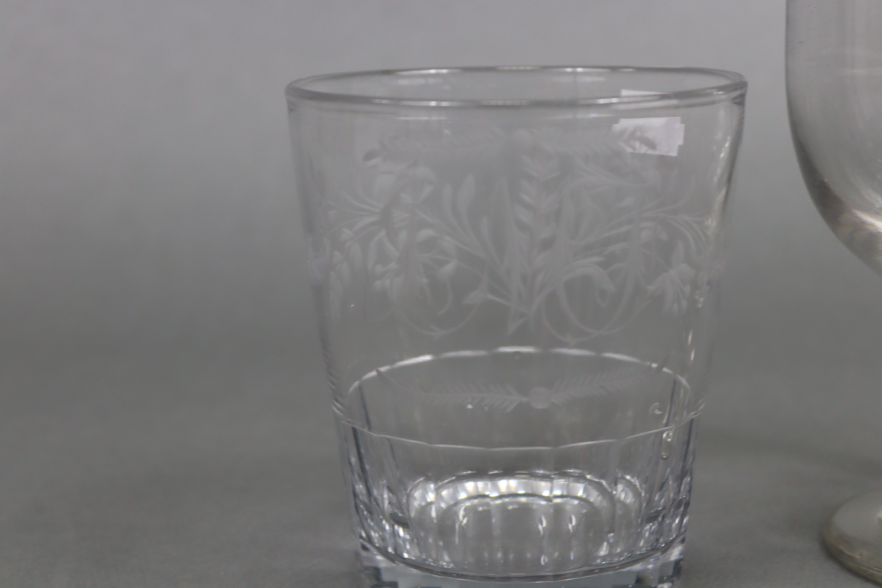 A ruby tinted & clear-glass vase with etched stag decoration, 16¼” high; a large glass tumbler - Image 11 of 14