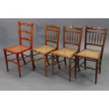 A set of three Edwardian spindle-back occasional chairs by Evans & Owen of Bath, inset woven-cane se