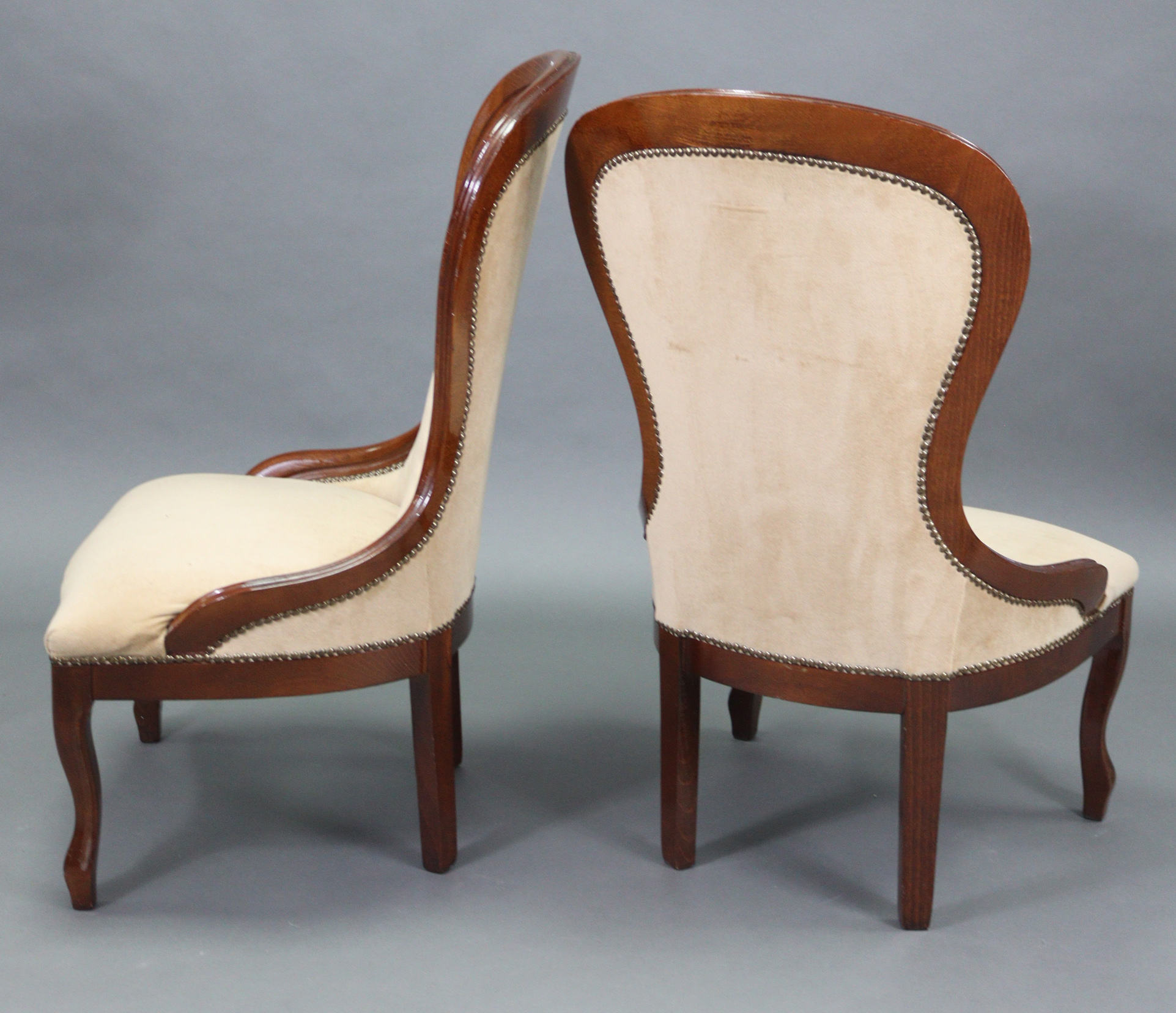 A pair of Victorian-style spoon-back easy chairs each with sprung seat & buttoned-back upholstered - Image 2 of 2