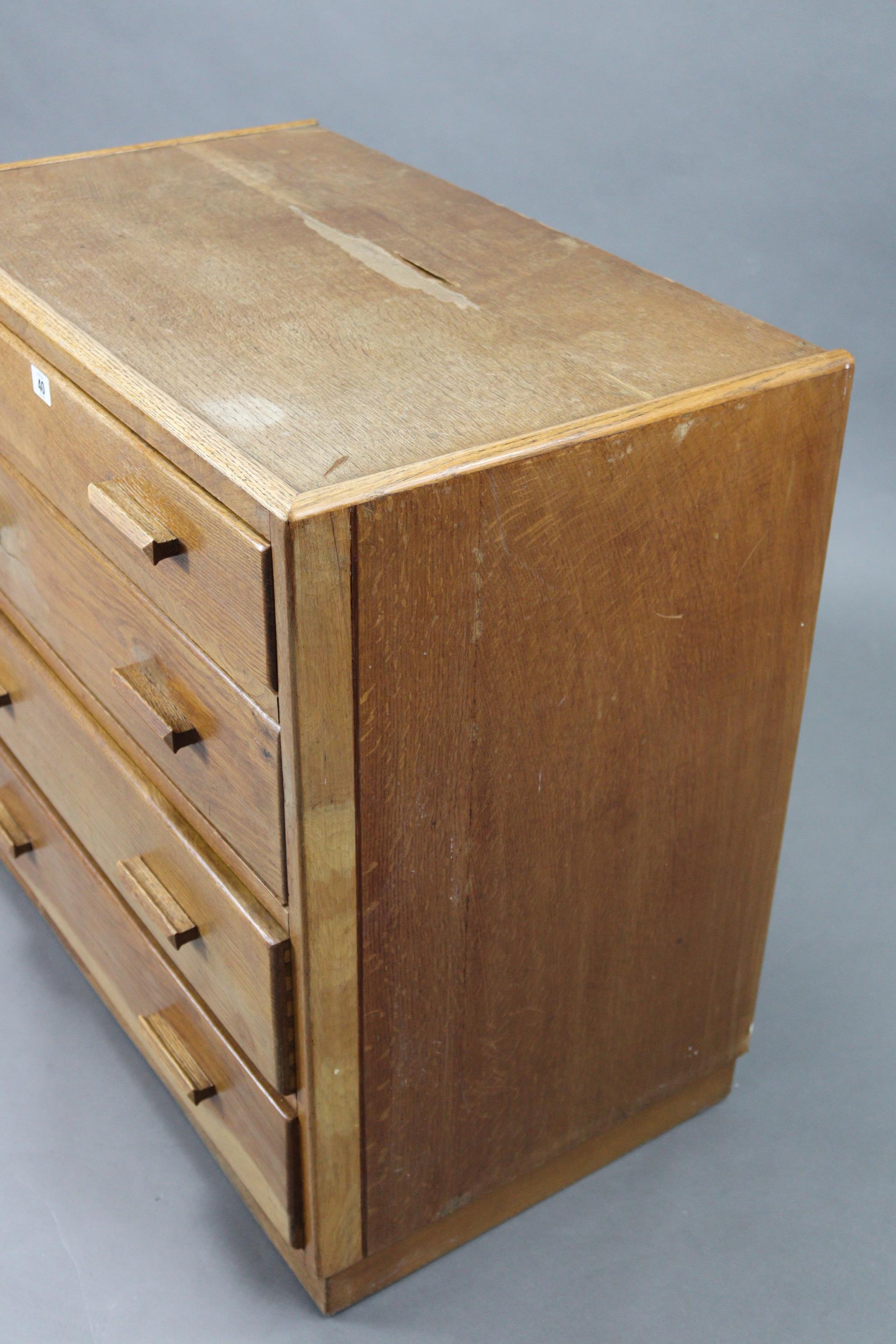 A small oak chest fitted four long graduated drawers with block handles, & on plinth base, 32” - Image 3 of 3