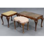 A walnut rectangular low coffee table on four moulded cabriole legs & pad feet, 35¼” wide;