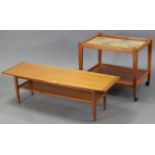 A BRDR FURBO (Danish) teak rectangular two-tier tea trolley inset tiles to the upper tier, & on