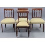 A set of three early 19th century inlaid-mahogany bow-back dining chairs with padded seats, & on