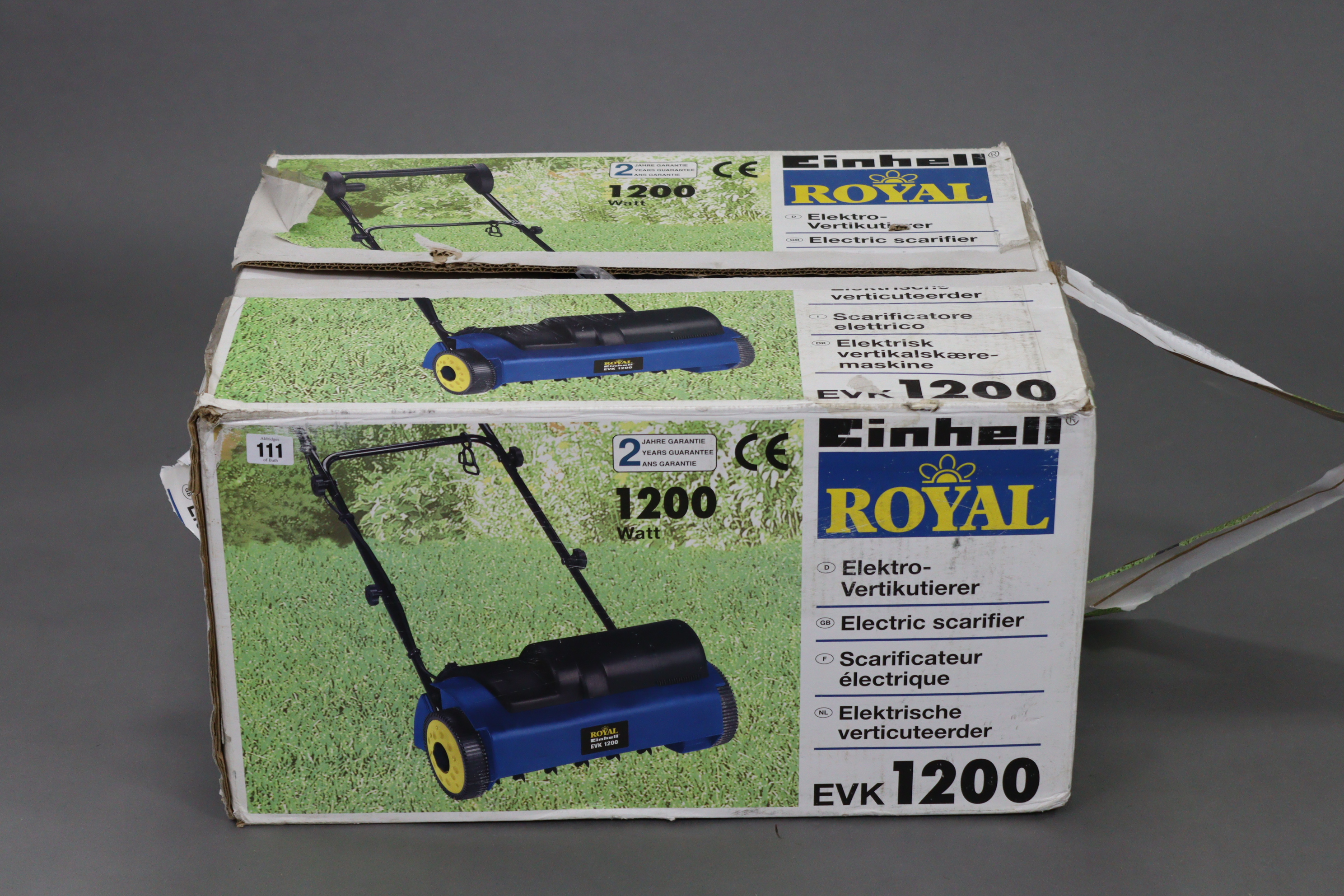 An Einhell Royal “EVK 1200” 1200W electric scarifier, - as new, boxed.