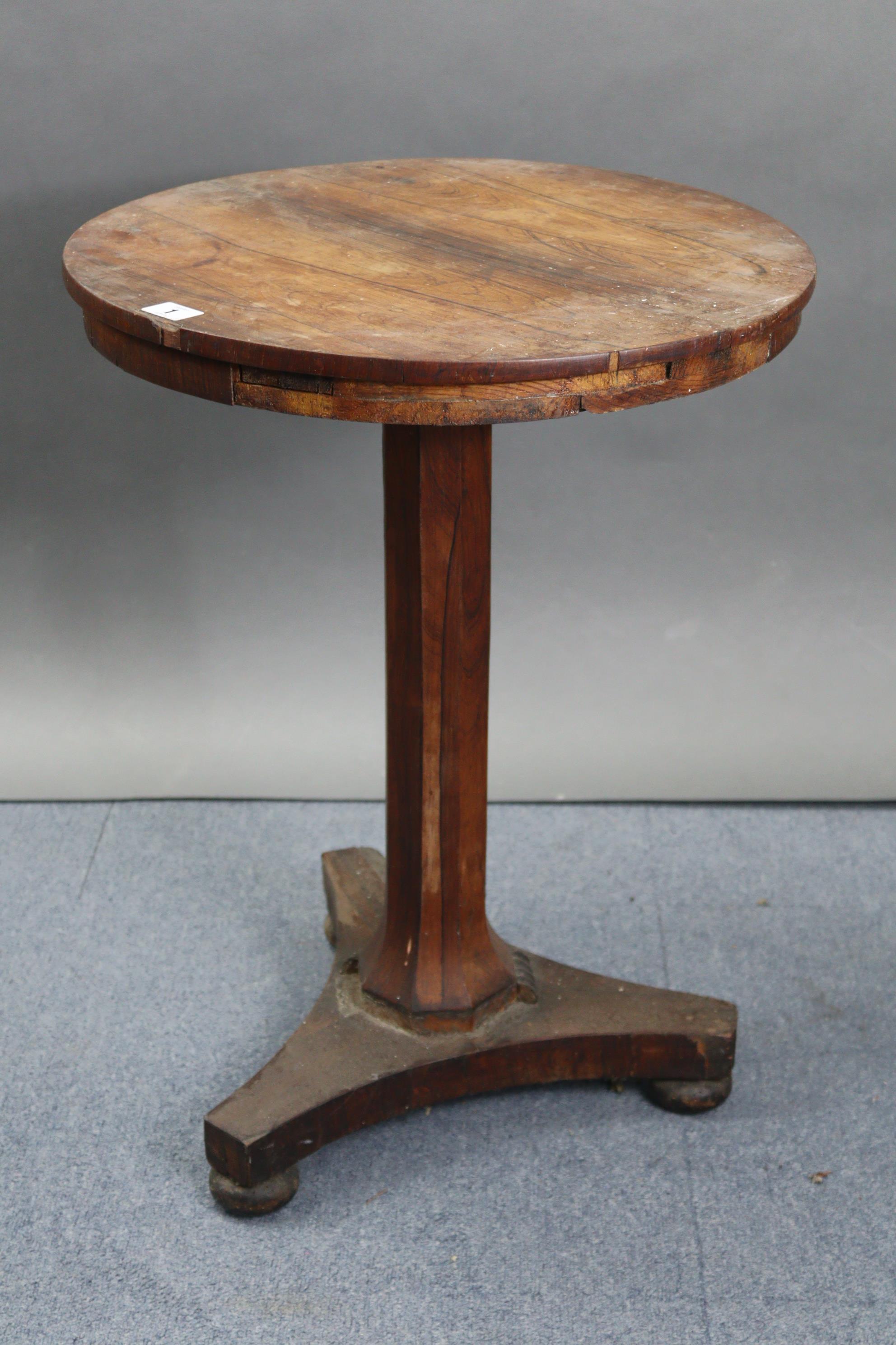 A 19th century rosewood occasional table with circular top & on octagonal centre column & triform - Image 2 of 7