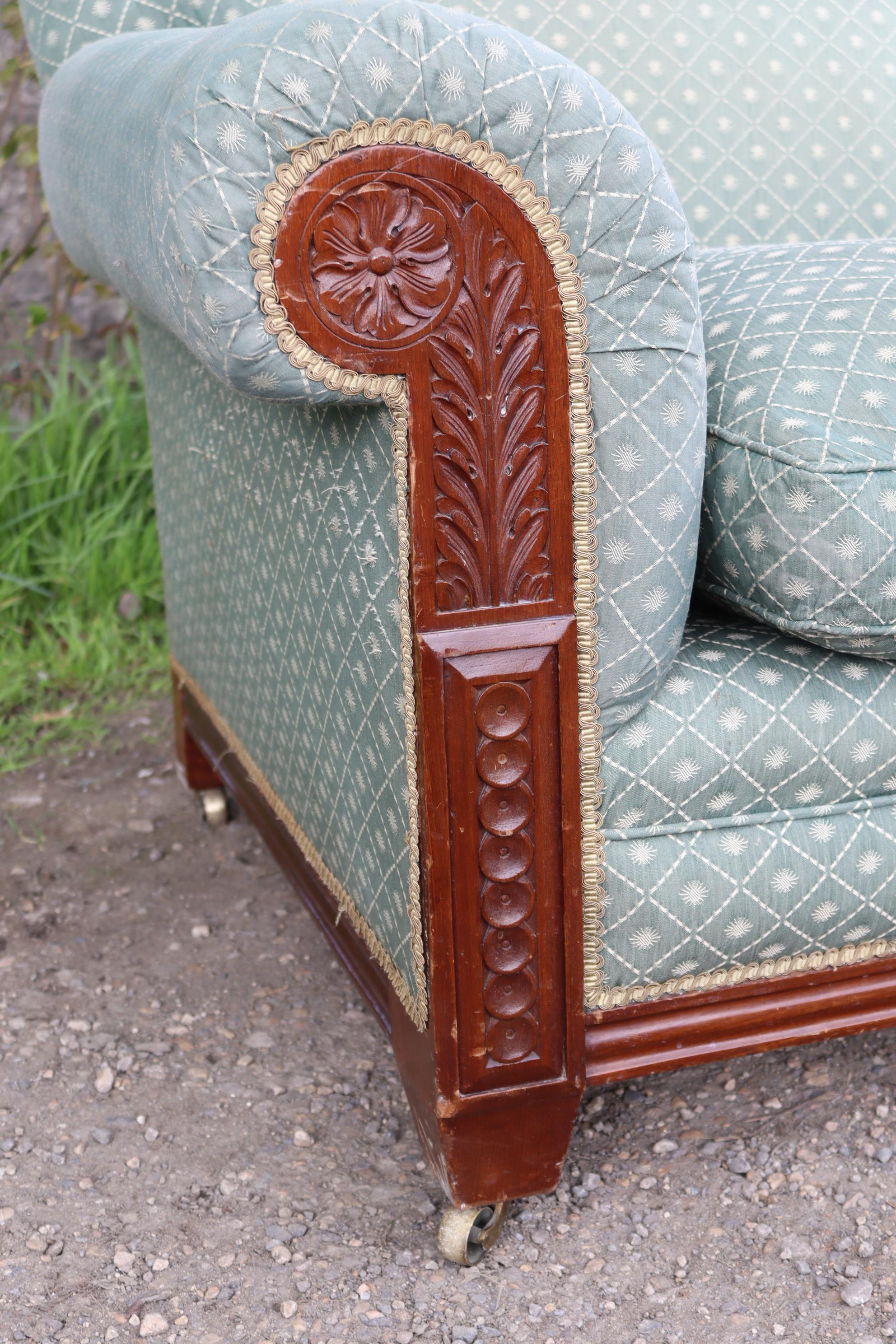 A late 19th/early 20th century carved walnut-frame two-seater drop-end settee with shaped back, - Image 2 of 6