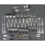 A part service of silver plated cutlery with fancy terminals, comprising twenty items; & a set of