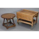 An oak circular coffee table, on four bobbin-turned legs with plain stretchers, 20” diam. x 16”