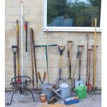 A Titan aluminium step ladder; together with two watering cans; & various garden tools & hand tools,