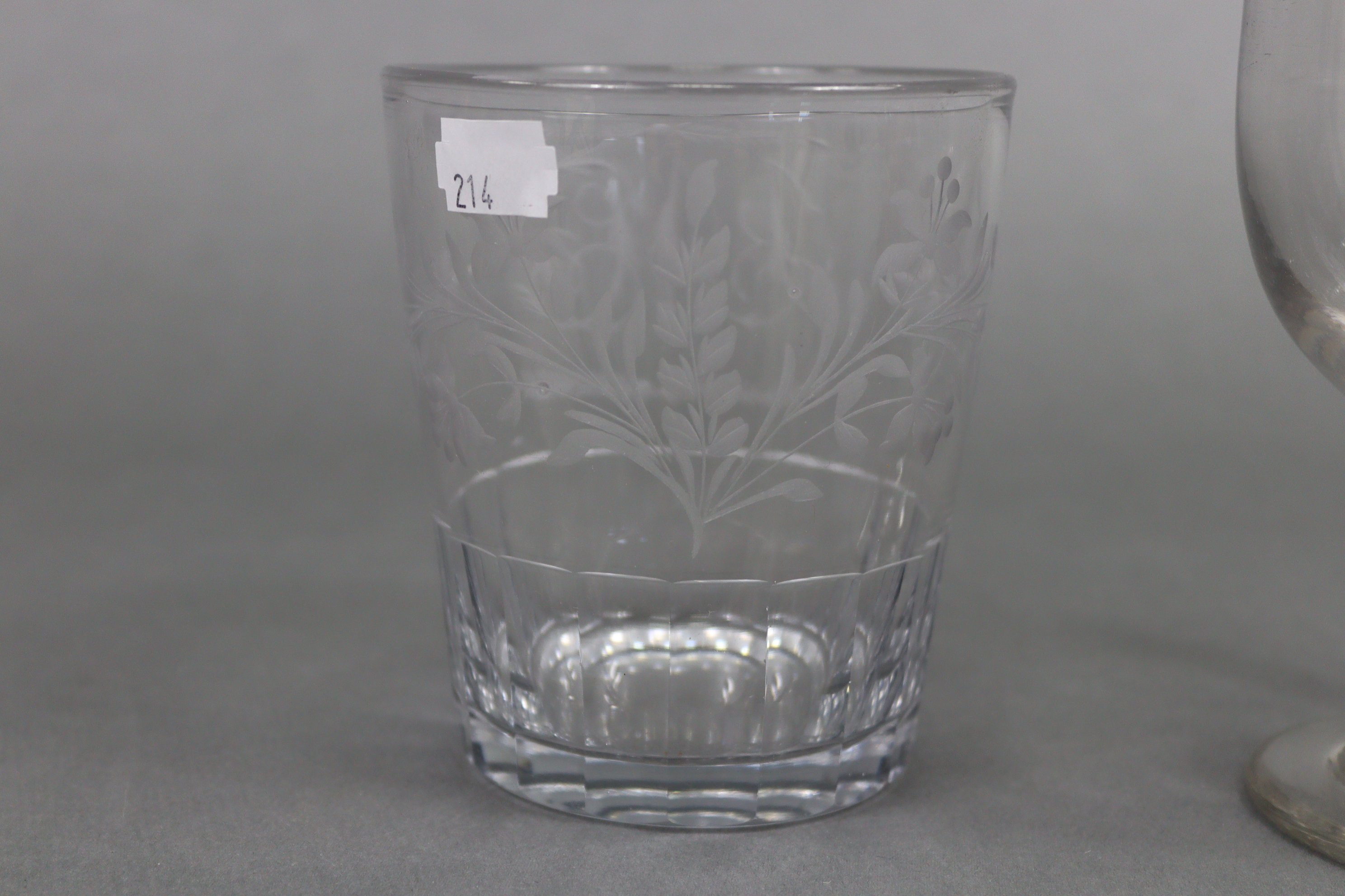 A ruby tinted & clear-glass vase with etched stag decoration, 16¼” high; a large glass tumbler - Image 13 of 14
