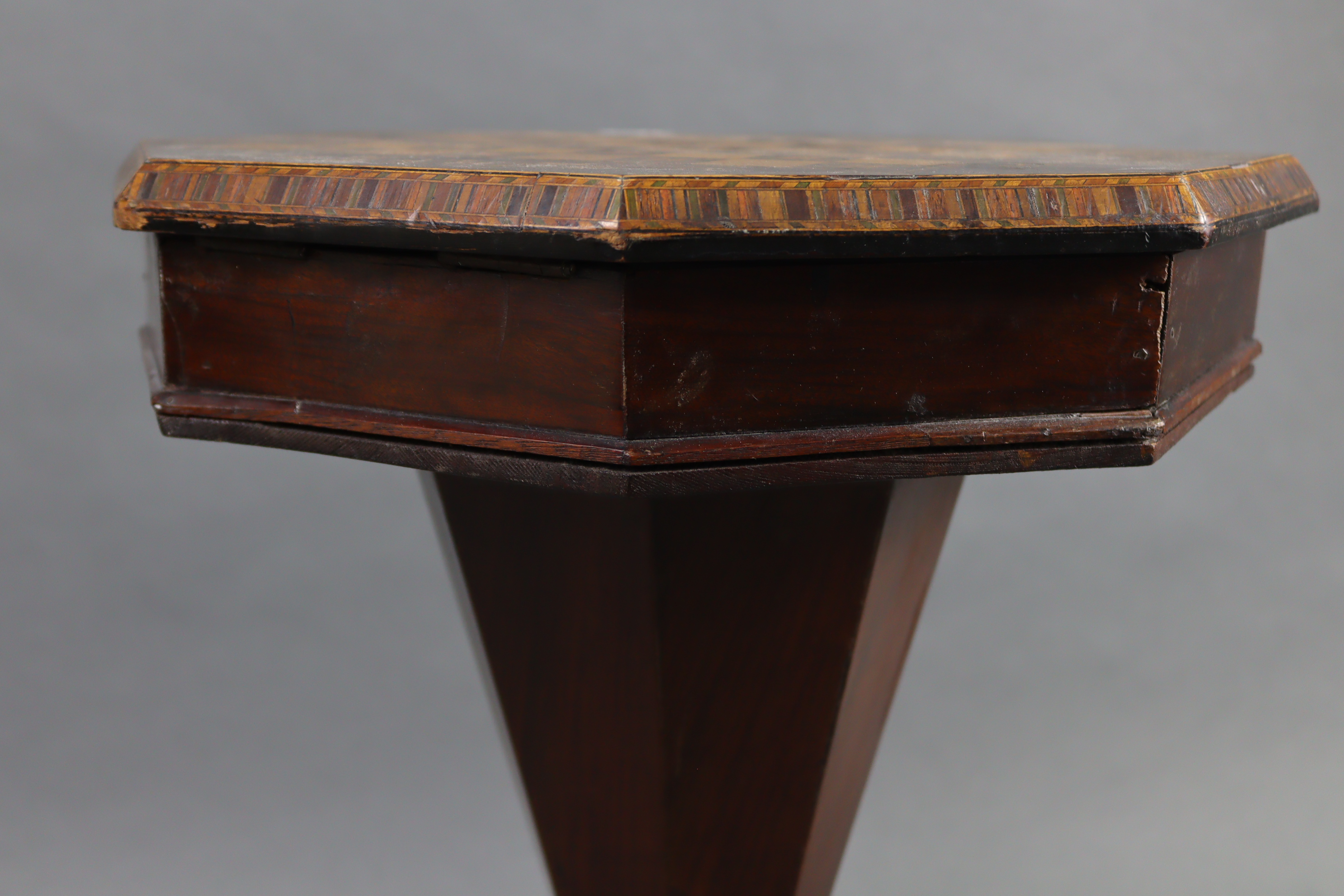 A Victorian marquetry-inlaid mahogany sewing table, inset chessboard to the octagonal hinged - Image 8 of 8