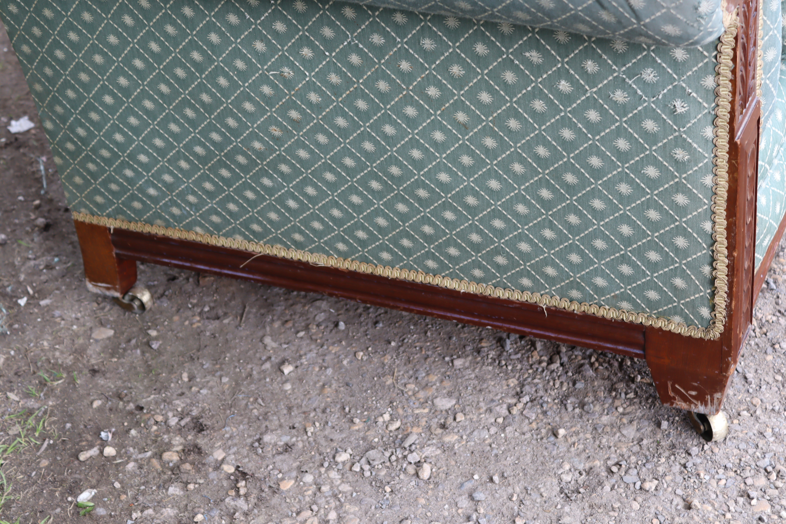 A late 19th/early 20th century carved walnut-frame two-seater drop-end settee with shaped back, - Image 6 of 6