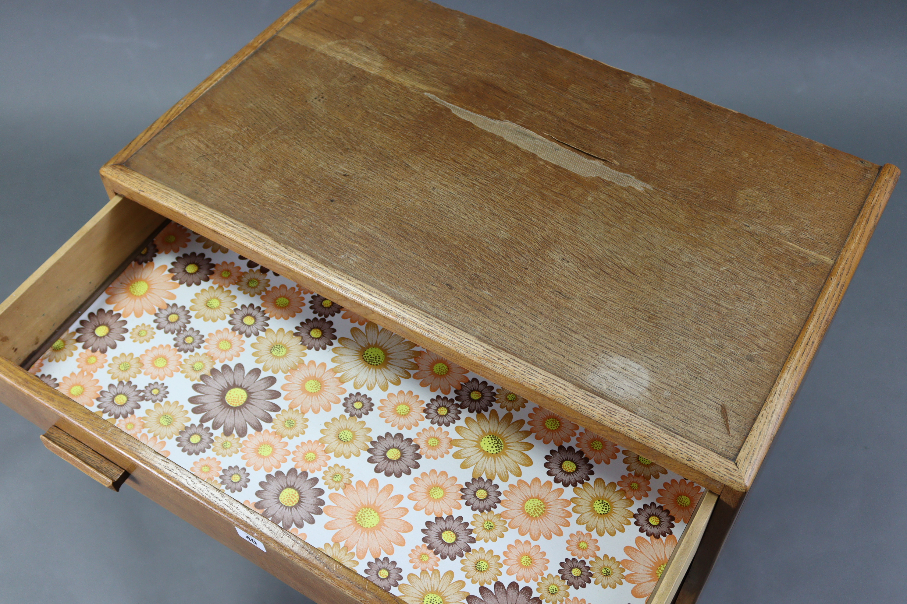 A small oak chest fitted four long graduated drawers with block handles, & on plinth base, 32” - Image 2 of 3