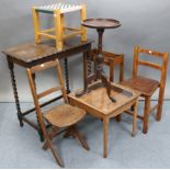 A 1930’s oak rectangular occasional table on barley-twist legs & turned feet with plain