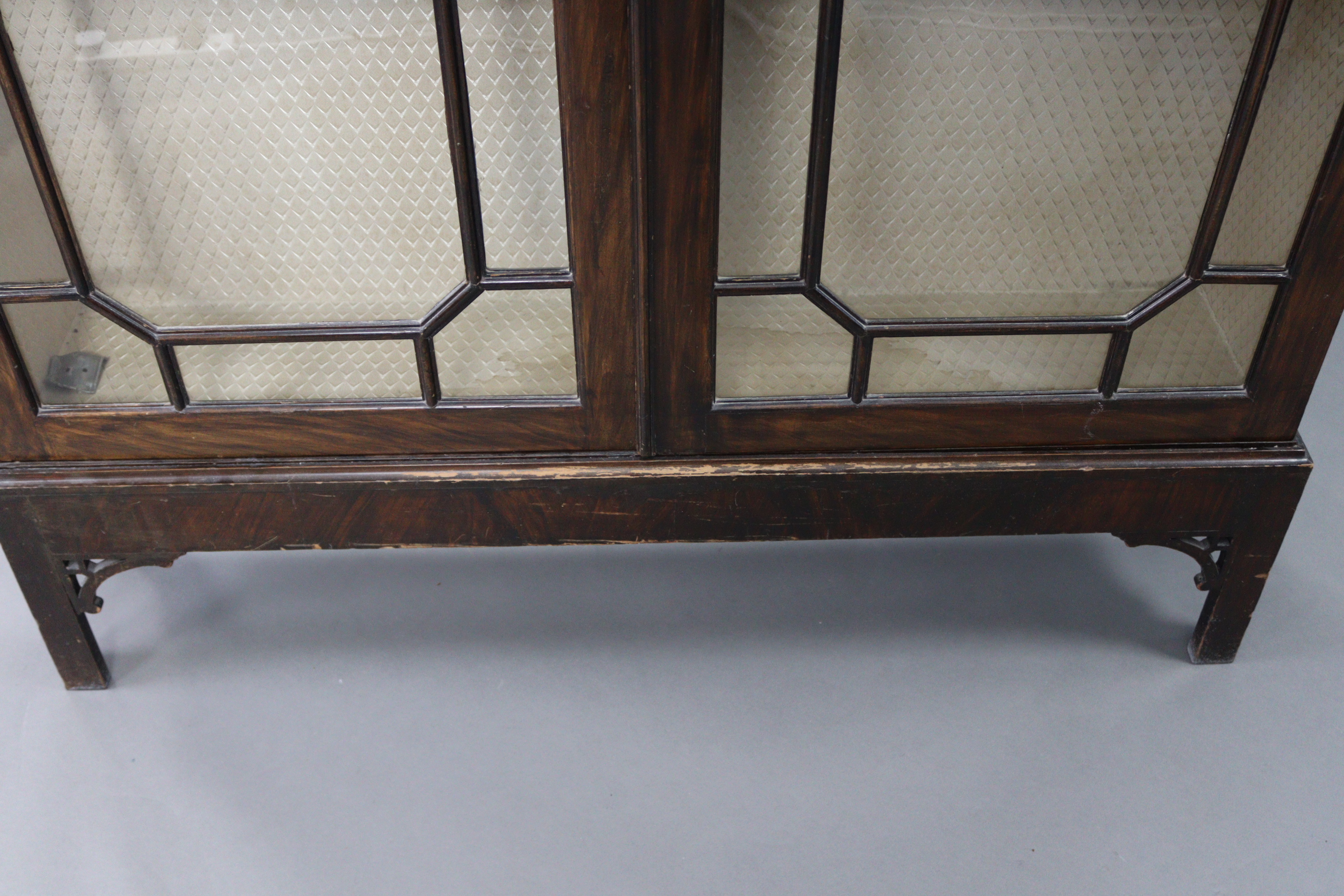 A mahogany tall standing bookcase fitted two shelves enclosed by pair of glazed doors, & on short - Image 5 of 6