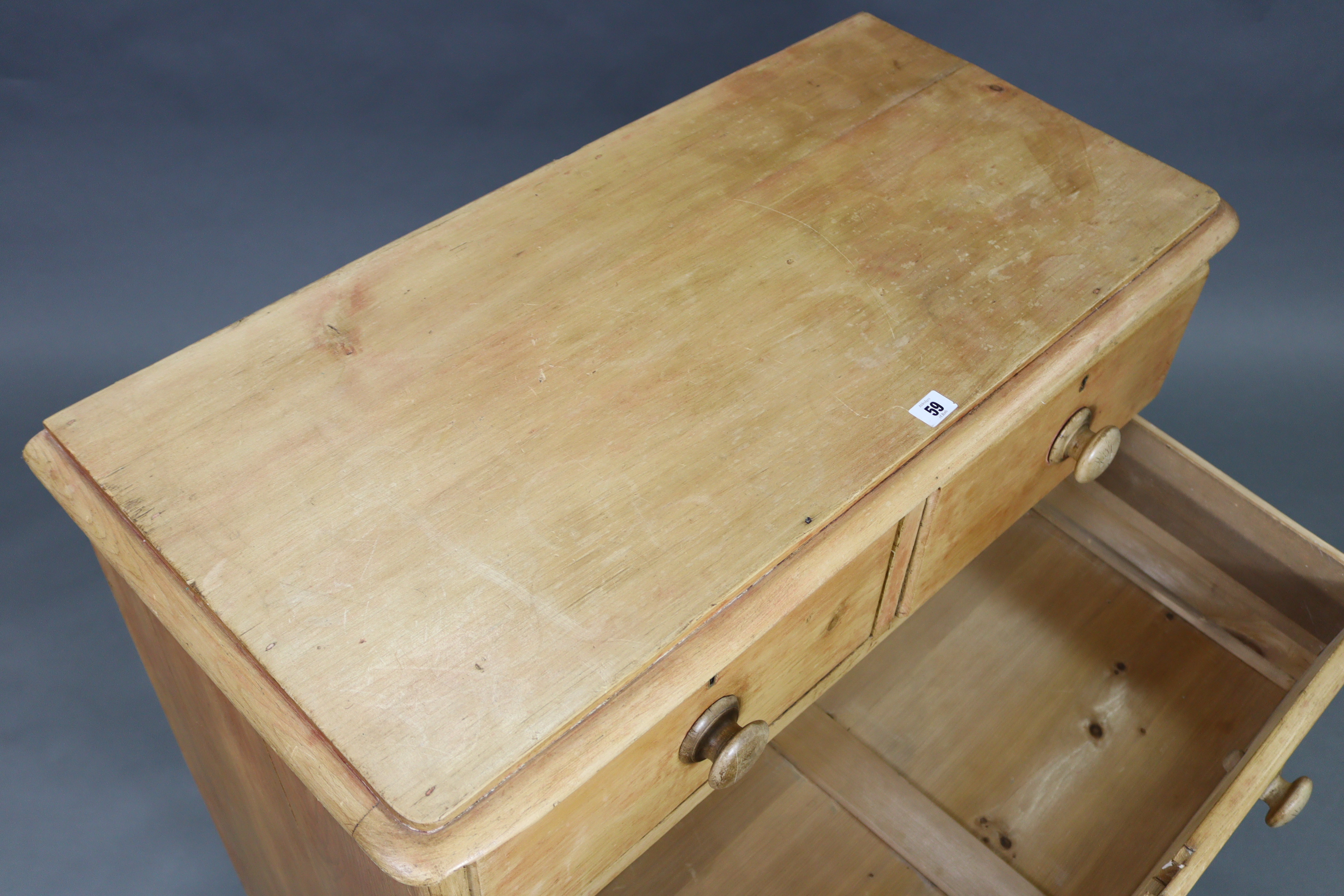 A pine chest fitted two short & two long graduated drawers with turned knob handles, & on short - Image 4 of 10