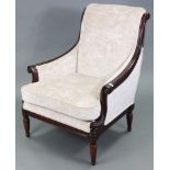 A Wesley Barrell 19th century-style mahogany-frame armchair with padded seat & back upholstered