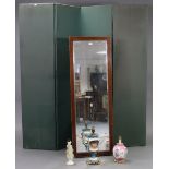 An inlaid-mahogany frame rectangular wall mirror inset bevelled plate, 51½” x 18”; together with a