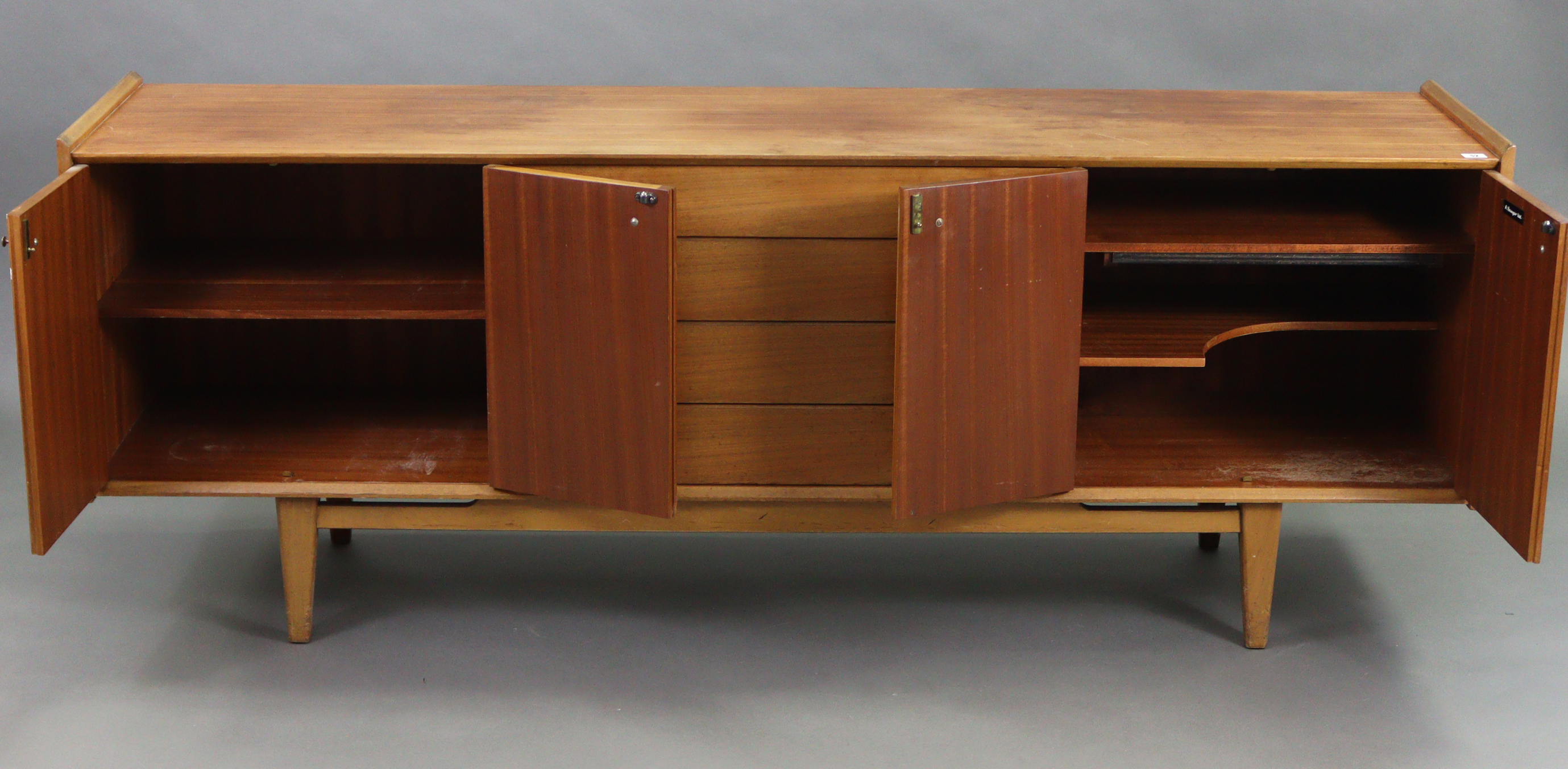 A Younger’s teak sideboard, fitted four long graduated drawers to centre flanked by cupboard to - Image 3 of 9