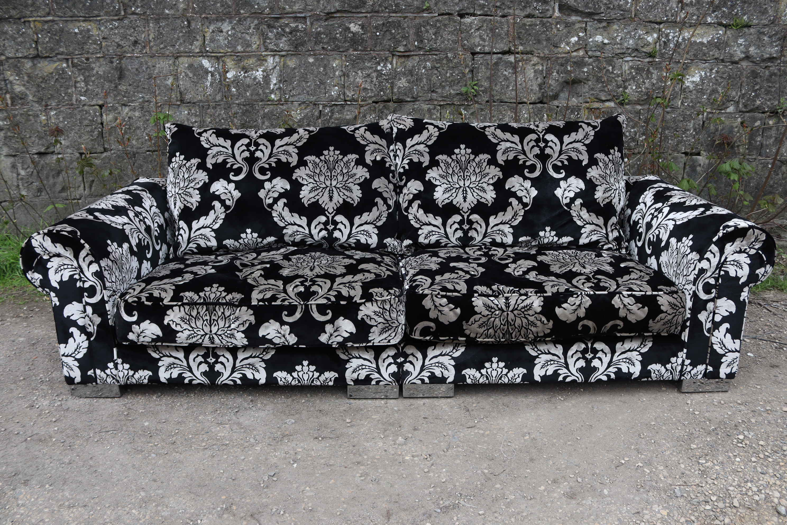 A modern four-seater settee with scroll-arms & with loose cushions to the seat & back upholstered - Image 2 of 6