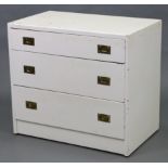 A white painted mahogany dwarf chest, fitted three long graduated drawers with brass flush