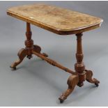 A late 19th century burr-walnut centre table with moulded edge & with rounded ends to the