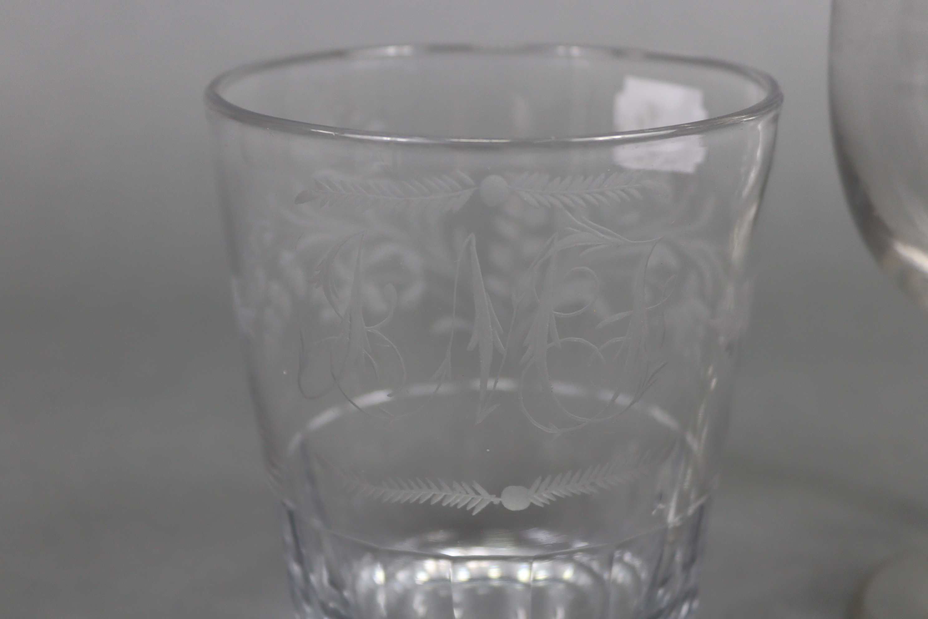 A ruby tinted & clear-glass vase with etched stag decoration, 16¼” high; a large glass tumbler - Image 12 of 14