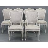 A set of six continental-style white painted & carved wooden frame dining chairs (including a pair