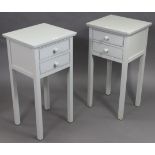 A similar pair of bedside tables, each fitted two long drawers & on square legs, 15¼” wide x 29½”