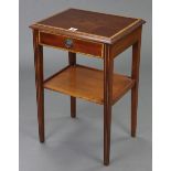 An Edwardian inlaid-mahogany rectangular two-tier bedside table, fitted drawer to the upper tier &
