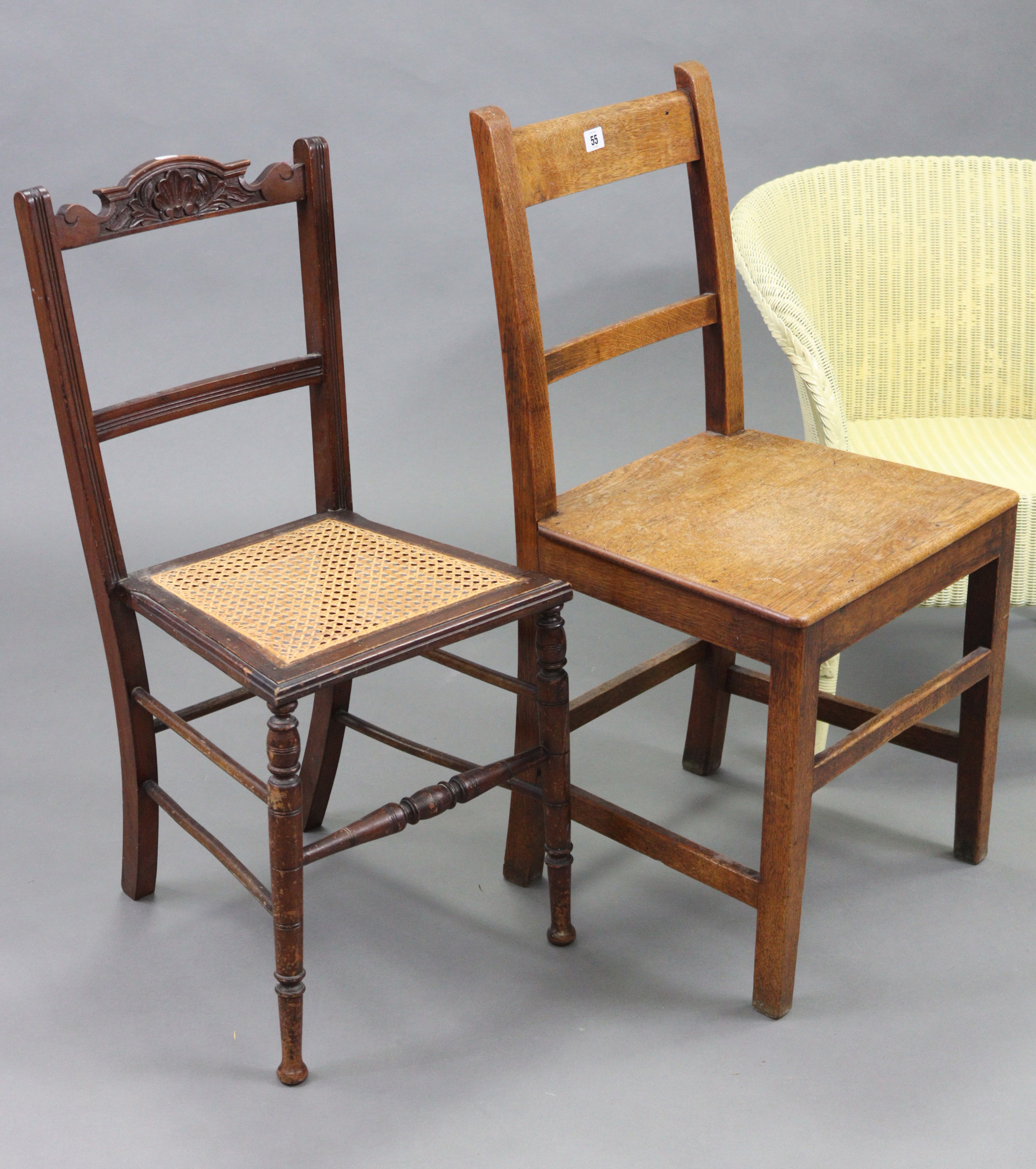 An oak rail-back cottage dining chair, with hard seat & on square tapered legs with plain - Image 2 of 5