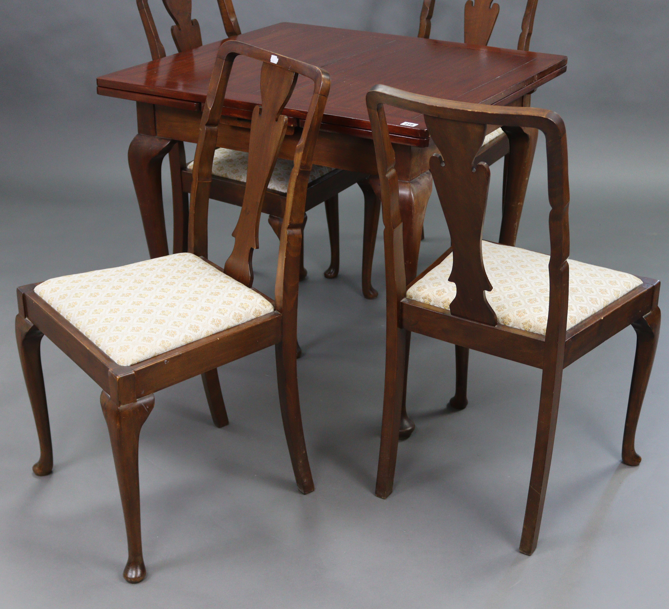 A mahogany draw-leaf dining table on four slender cabriole legs & pad feet, 32” x 57” (open), & a - Image 2 of 6