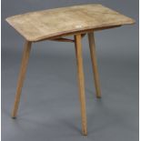 An Ercol (?) light elm occasional table with rectangular top, & on three square tapered legs with
