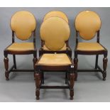 A Set of four Hodkinson’s of Warrington oak dining chairs with padded seats & backs, & on bulbous-