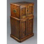 A Victorian burr-walnut canteen pedestal, the upper part fitted five graduated cutlery drawers