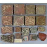 A COLLECTION OF MEDIEVAL TERRACOTTA FLOOR TILES comprising eight square tiles with encaustic