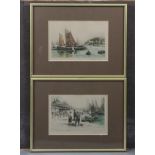 HENRY GEORGE WALKER (1876-1932). A pair of coloured etchings; harbour scenes, each signed in