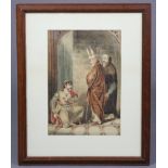 ENGLISH SCHOOL, 19th century. “Knight of St George receiving blessing”. Watercolour: 11¼” x 7¾”,
