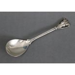 A Georg Jensen Danish sterling silver preserve spoon with stylized foliate terminal & oval-shaped