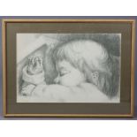 ENGLISH SCHOOL, 20th century. A study of a sleeping child. Pencil; inscribed indistinctly lower