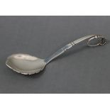 A Georg Jensen Danish sterling silver preserve spoon, pattern no. 41, with stylized beaded stem &