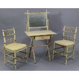 A pair of Victorian cream & gold painted faux bamboo rush-seat occasional chairs, and a similar dre