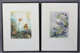 DAVID KOSTER (1926-2014). A pair of coloured etchings – bird studies, “Young Robin” & “