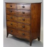 A Victorian mahogany tall chest, the rectangular top with reeded edge, fitted two short & four