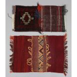 A small Kelim saddle bag face 1’9” x 2’8”; & a small Afghan saddle bag face; 1’3” x 2’7”.