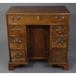 A GEORGE III MAHOGANY SMALL KNEEHOLE DESK, the rectangular top with moulded edge, fitted with an