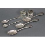 A pair of Victorian silver Fiddle pattern table spoons, Exeter 1847 by W. R. Sobey; a similar