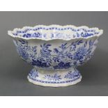 An early 19th century Spode blue transfer “Jasmine” pattern punch bowl of fluted form, with waved