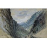 JOHN MACWHIRTER, R.A. (1839-1911). A small sketch titled: “Valley of Glencoe”. Signed with